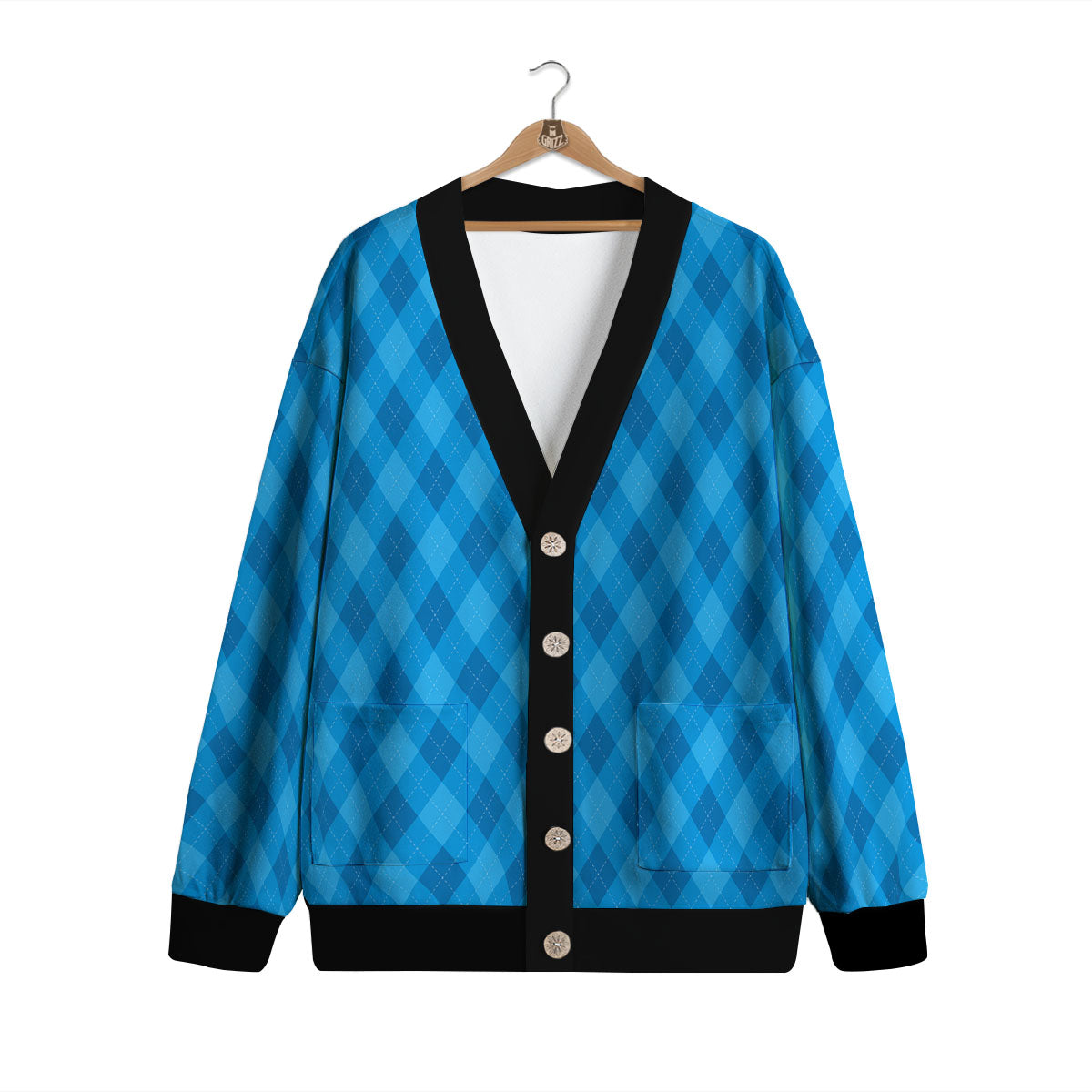 Blue Ocean Argyle Print Pattern Cardigan-grizzshop