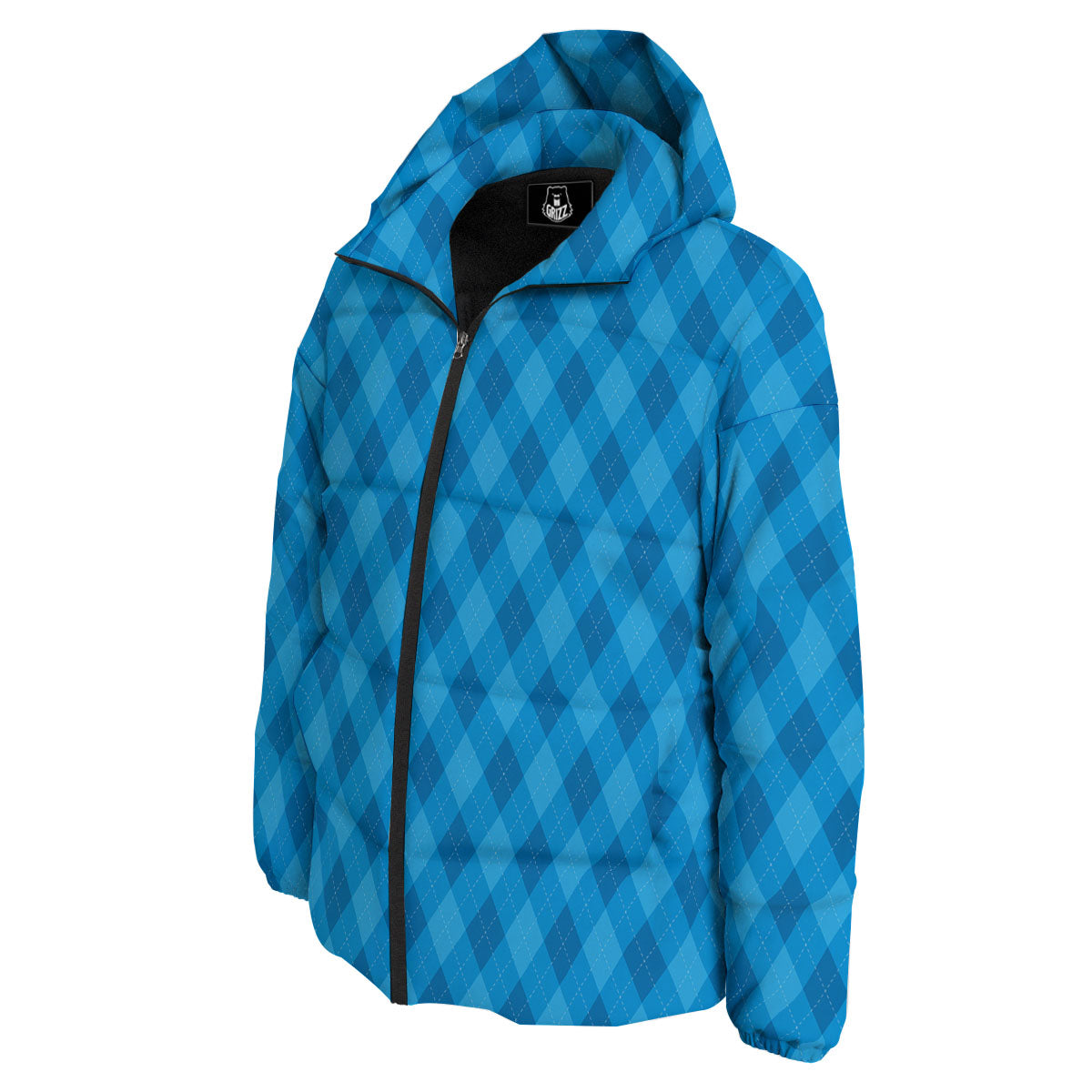 Blue Ocean Argyle Print Pattern Down Jacket-grizzshop