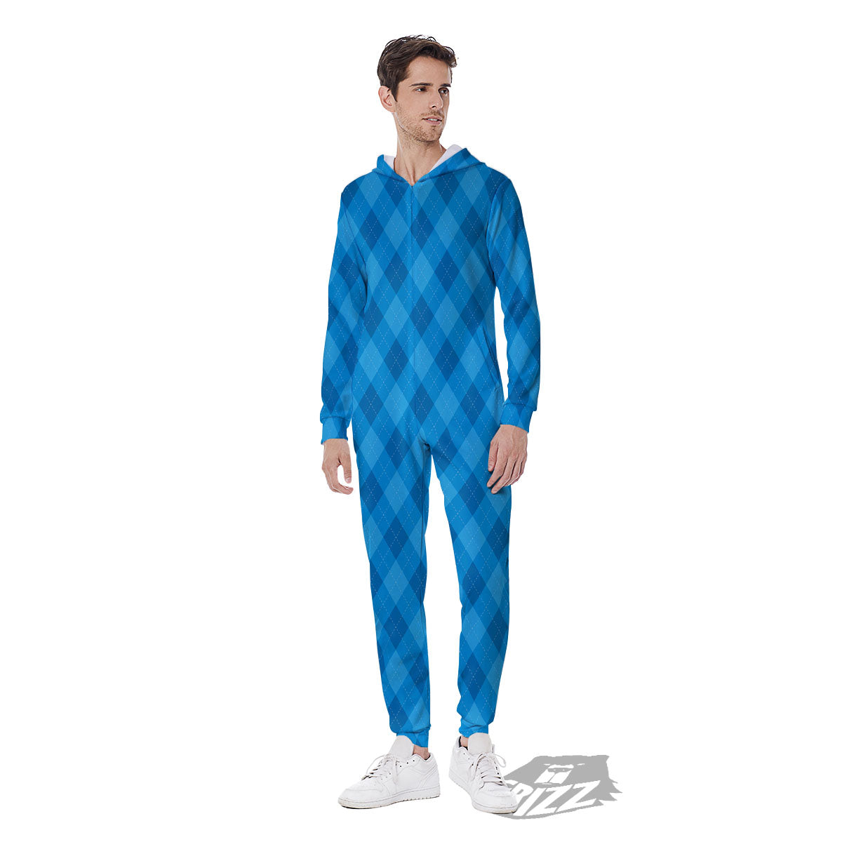 Blue Ocean Argyle Print Pattern Men's Jumpsuit-grizzshop