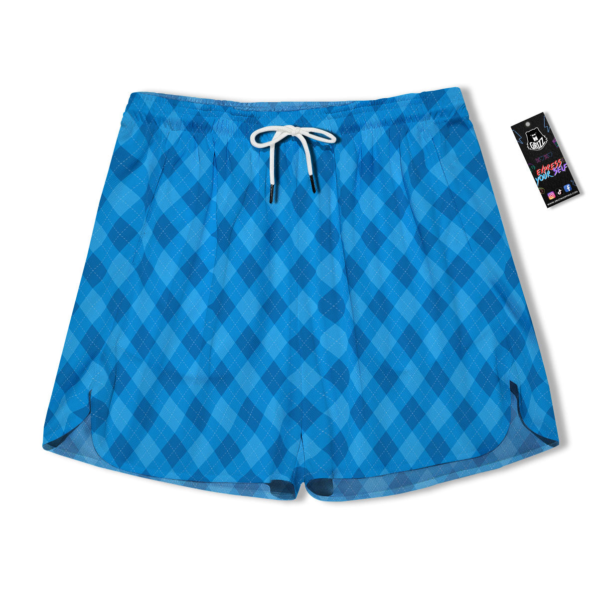 Blue Ocean Argyle Print Pattern Men's Running Shorts-grizzshop