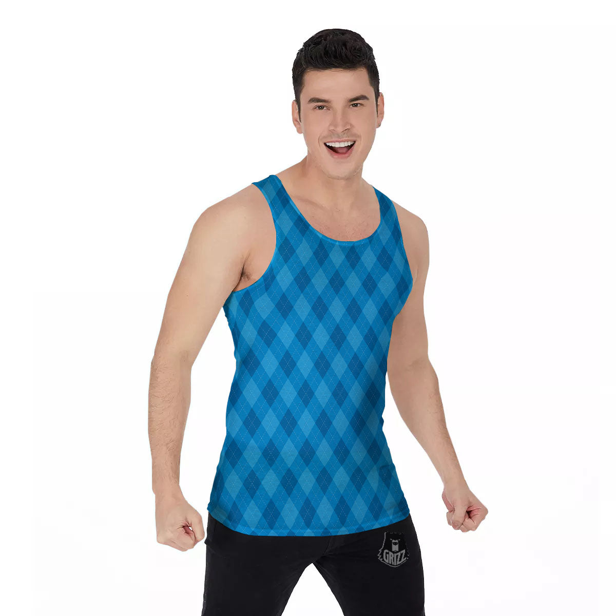 Blue Ocean Argyle Print Pattern Men's Tank Top-grizzshop