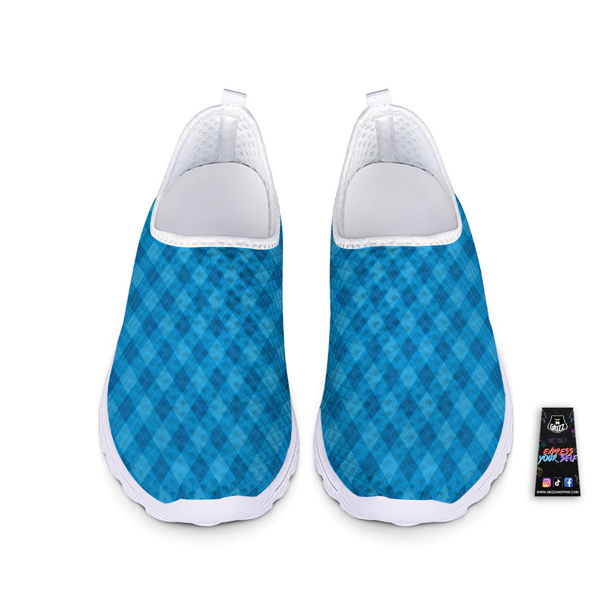 Blue Ocean Argyle Print Pattern Nurse Shoes-grizzshop