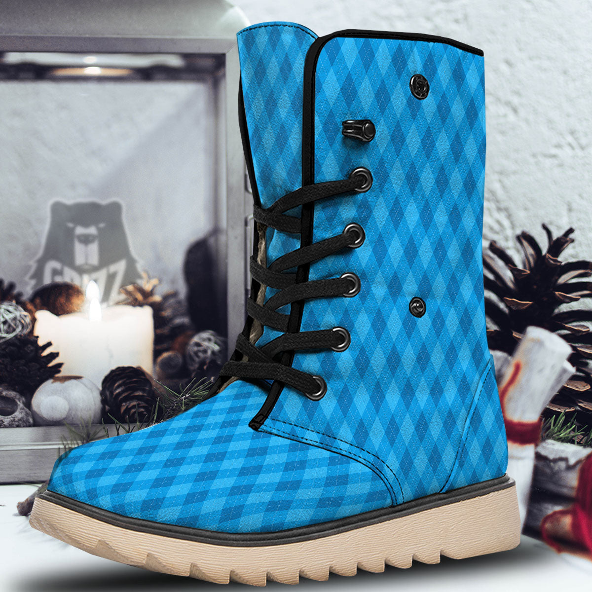 Blue Ocean Argyle Print Pattern Snow Boots-grizzshop
