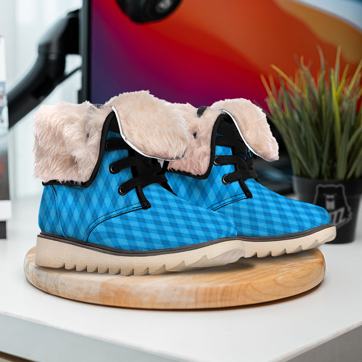 Blue Ocean Argyle Print Pattern Snow Boots-grizzshop