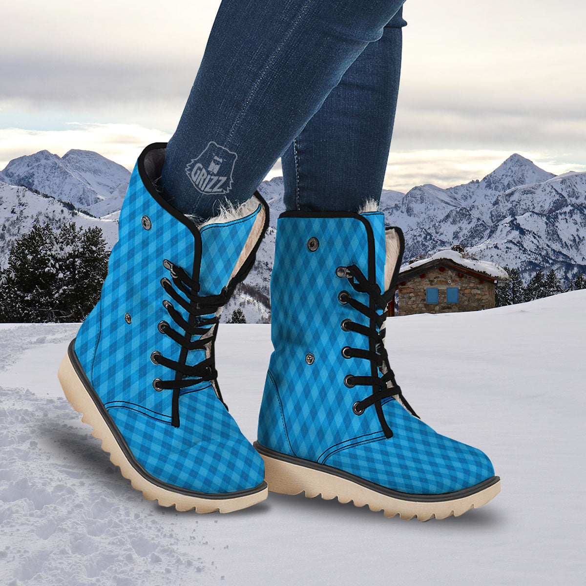 Blue Ocean Argyle Print Pattern Snow Boots-grizzshop