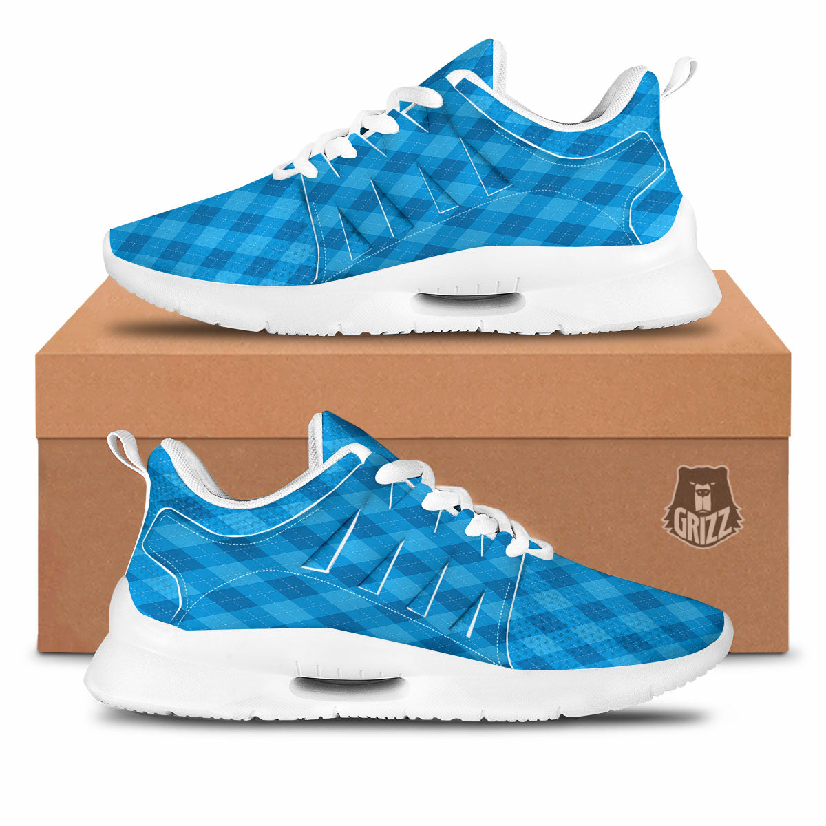 Blue Ocean Argyle Print Pattern Tennis Shoes-grizzshop