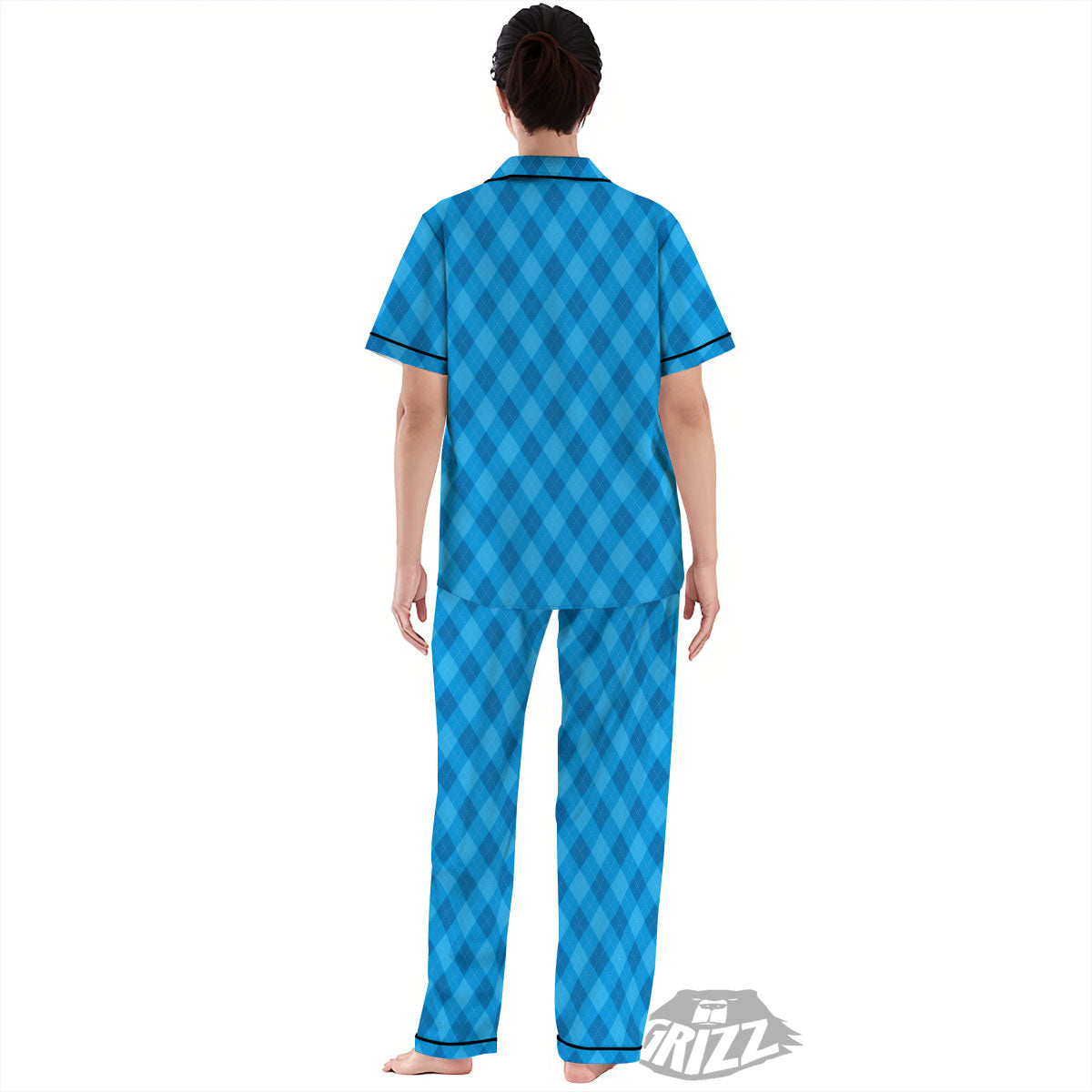 Blue Ocean Argyle Print Pattern Women's Pajamas Set-grizzshop