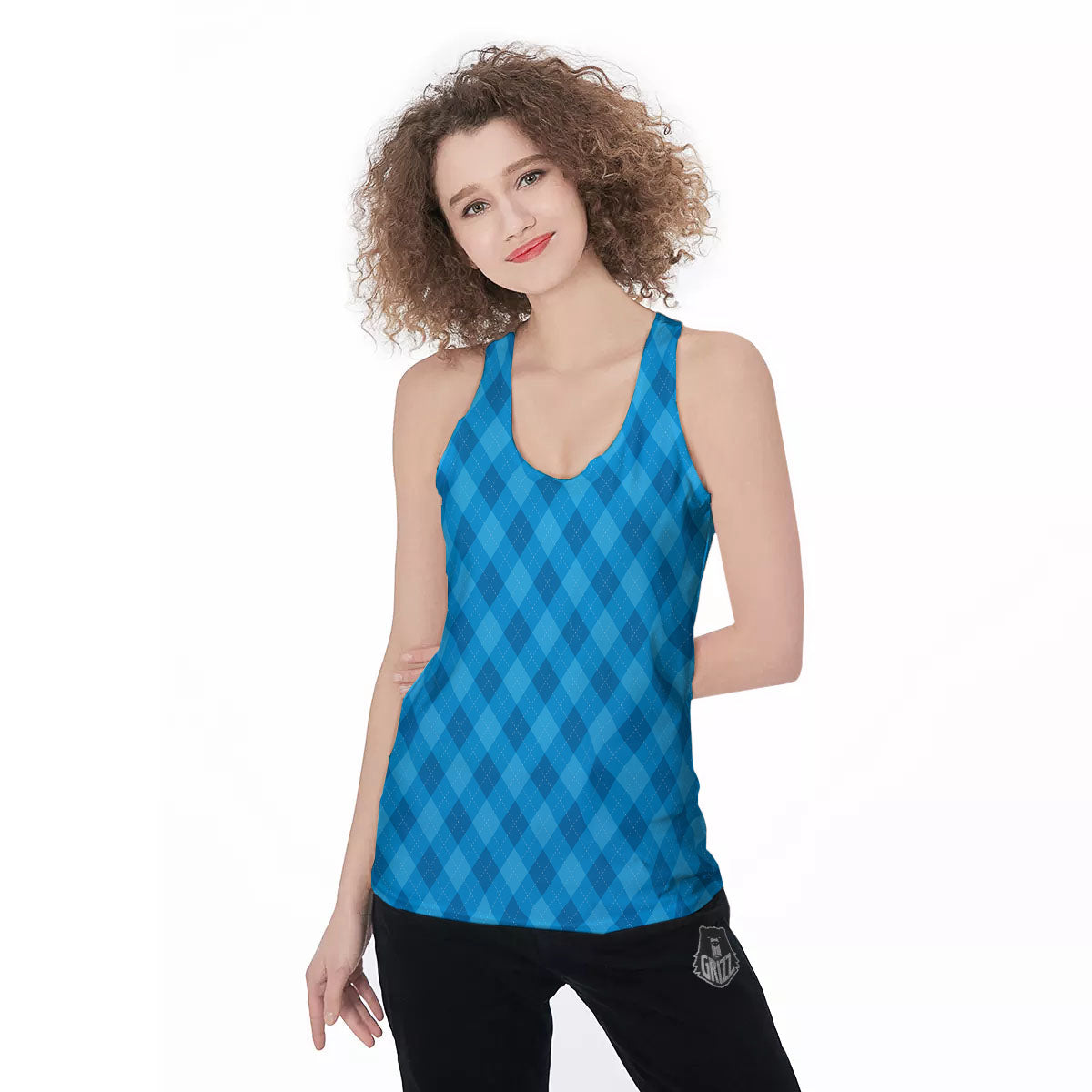 Blue Ocean Argyle Print Pattern Women's Racerback Tank Top-grizzshop