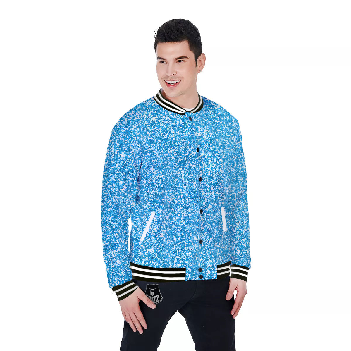 Blue Ocean Glitter Artwork Print Baseball Jacket-grizzshop