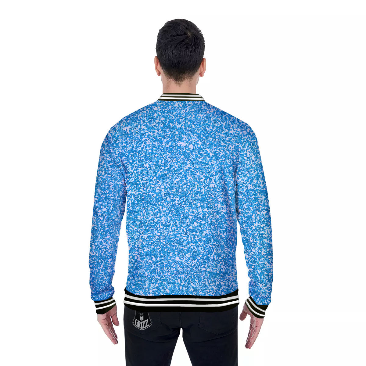 Blue Ocean Glitter Artwork Print Baseball Jacket-grizzshop