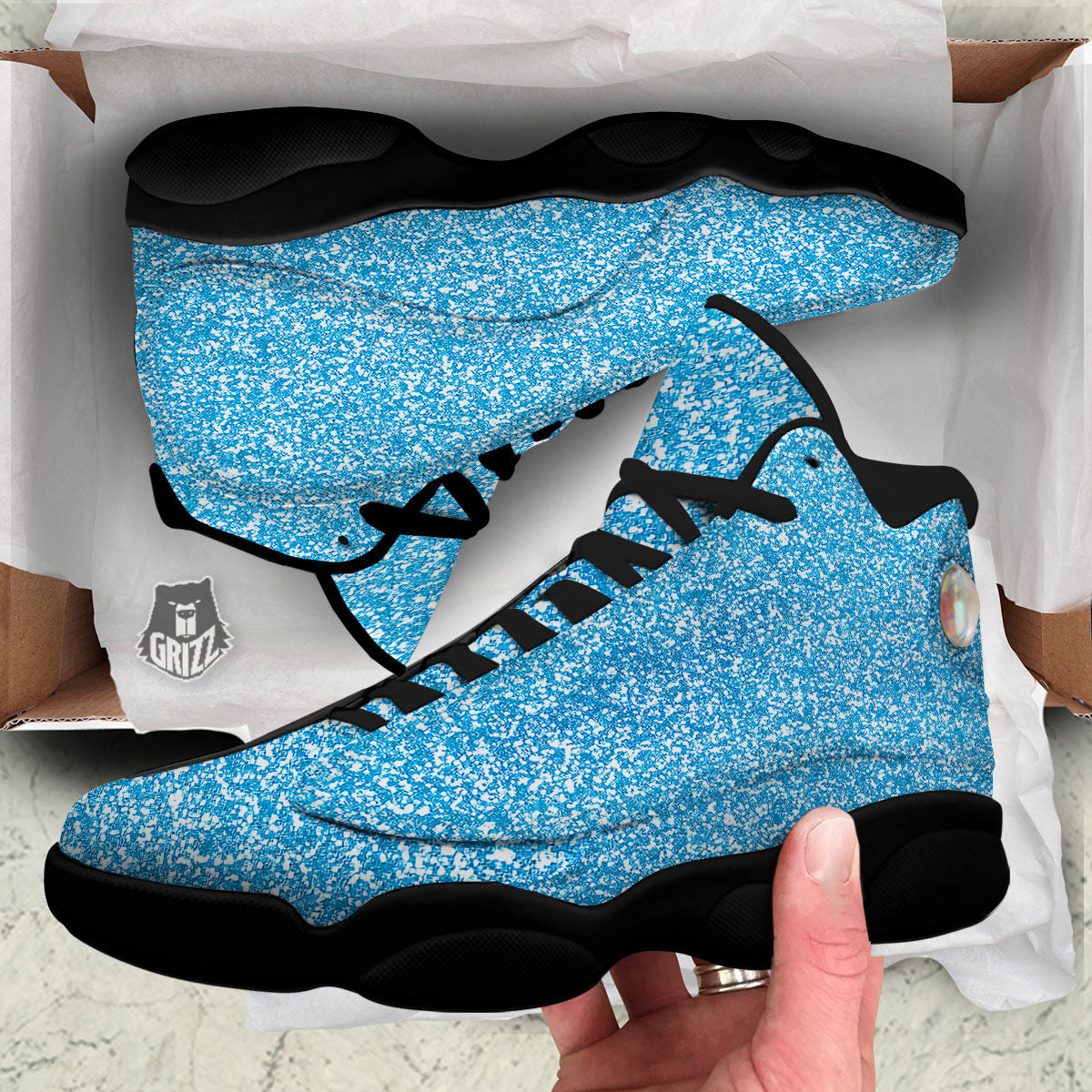Blue Ocean Glitter Artwork Print Black Basketball Shoes-grizzshop