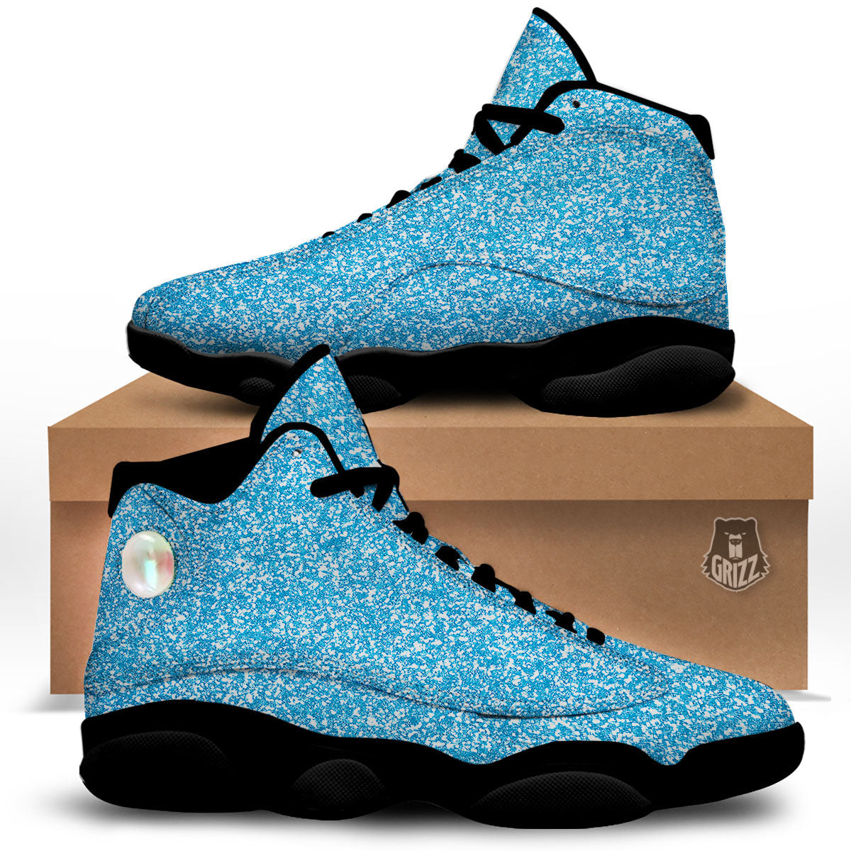 Blue Ocean Glitter Artwork Print Black Basketball Shoes-grizzshop