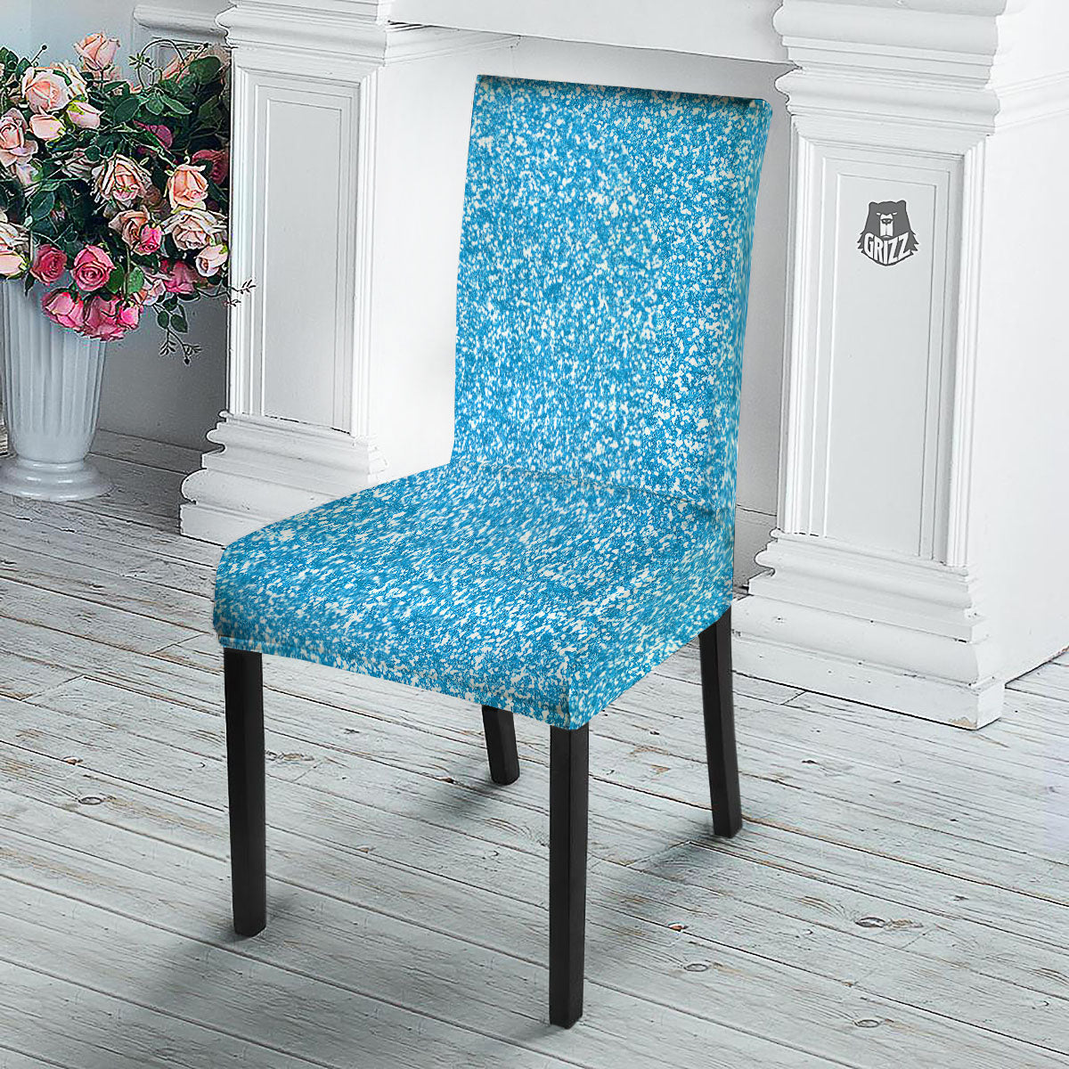 Blue Ocean Glitter Artwork Print Dining Chair Slipcover-grizzshop