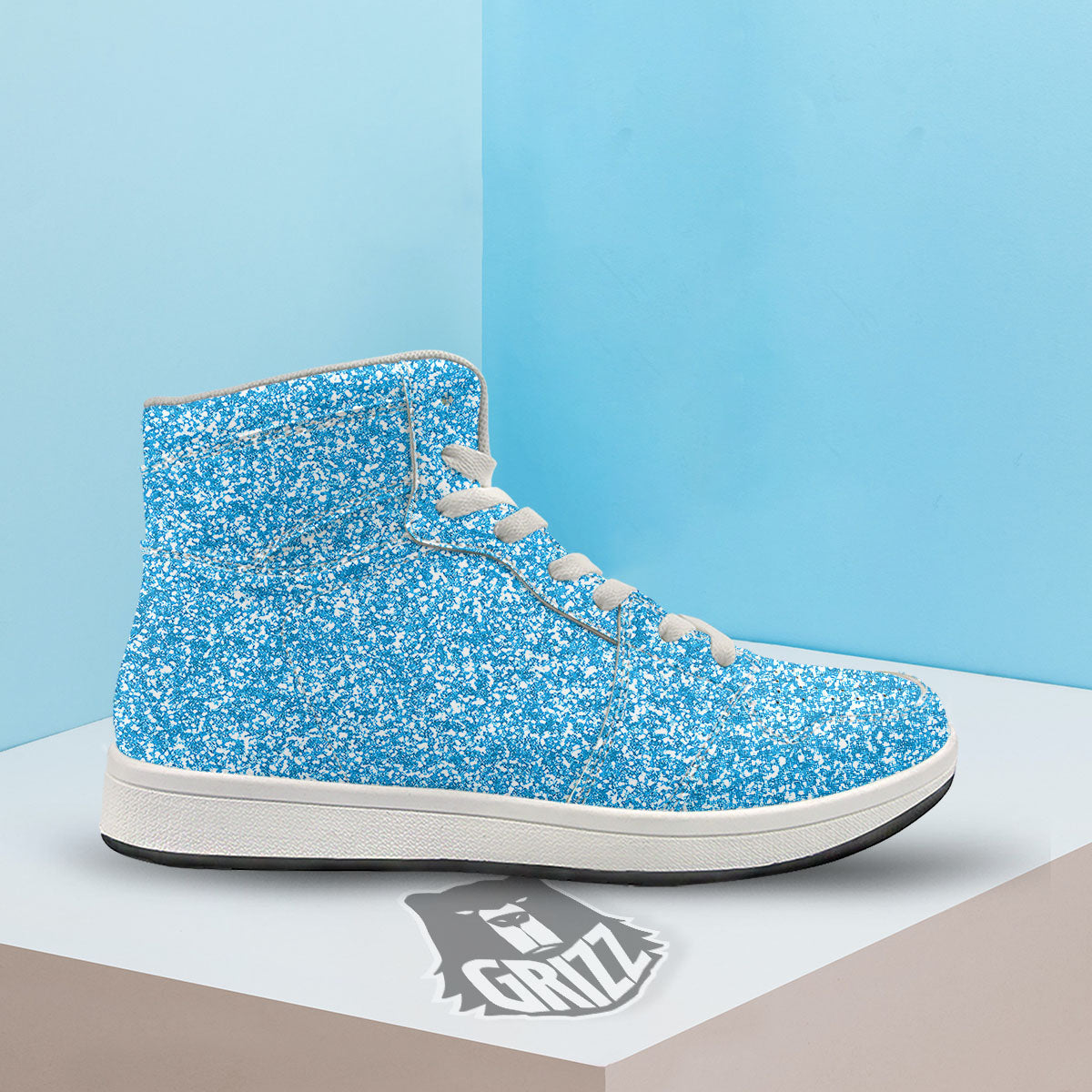 Blue Ocean Glitter Artwork Print High Top Sneakers-grizzshop