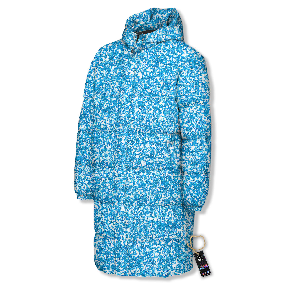 Blue Ocean Glitter Artwork Print Long Down Jacket-grizzshop