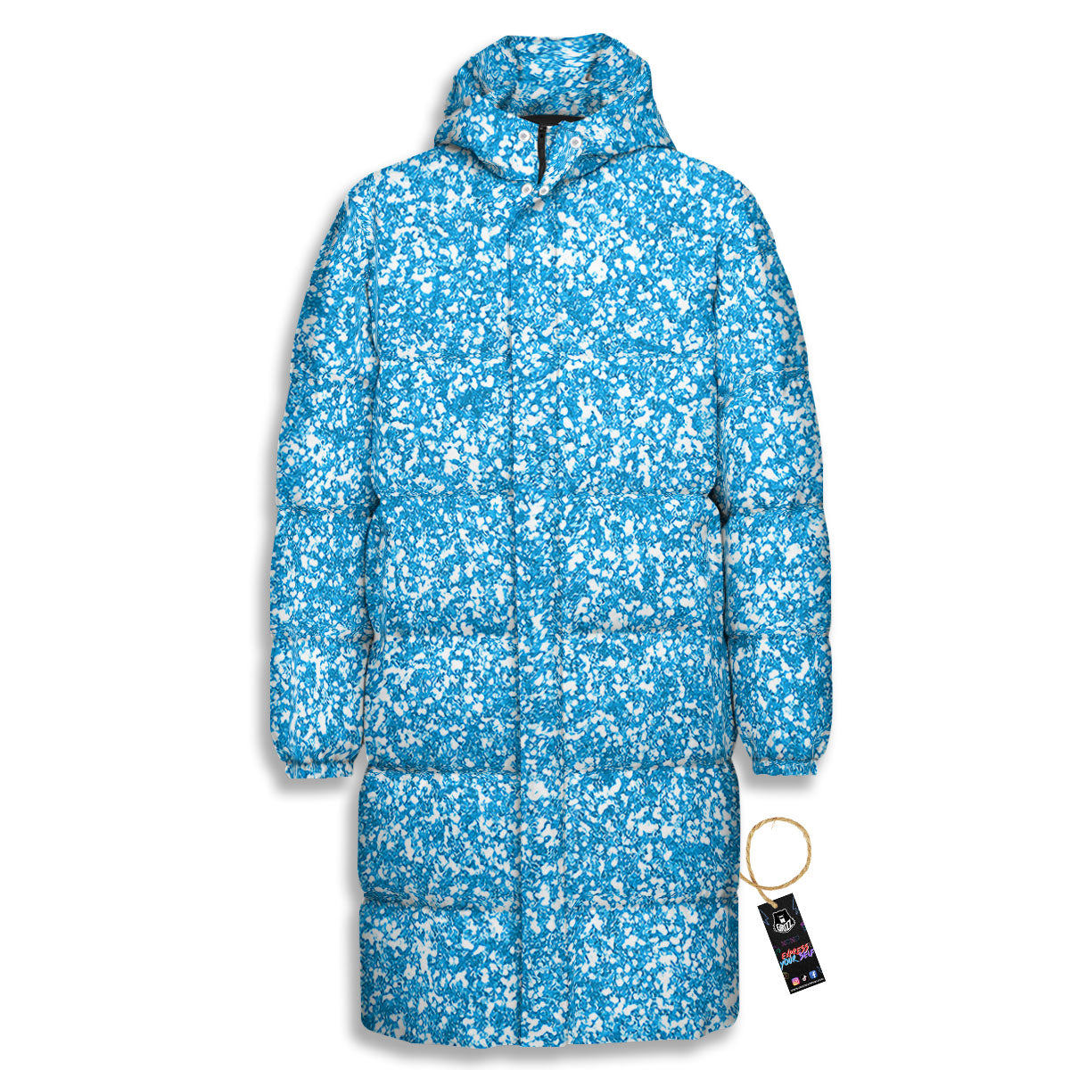 Blue Ocean Glitter Artwork Print Long Down Jacket-grizzshop