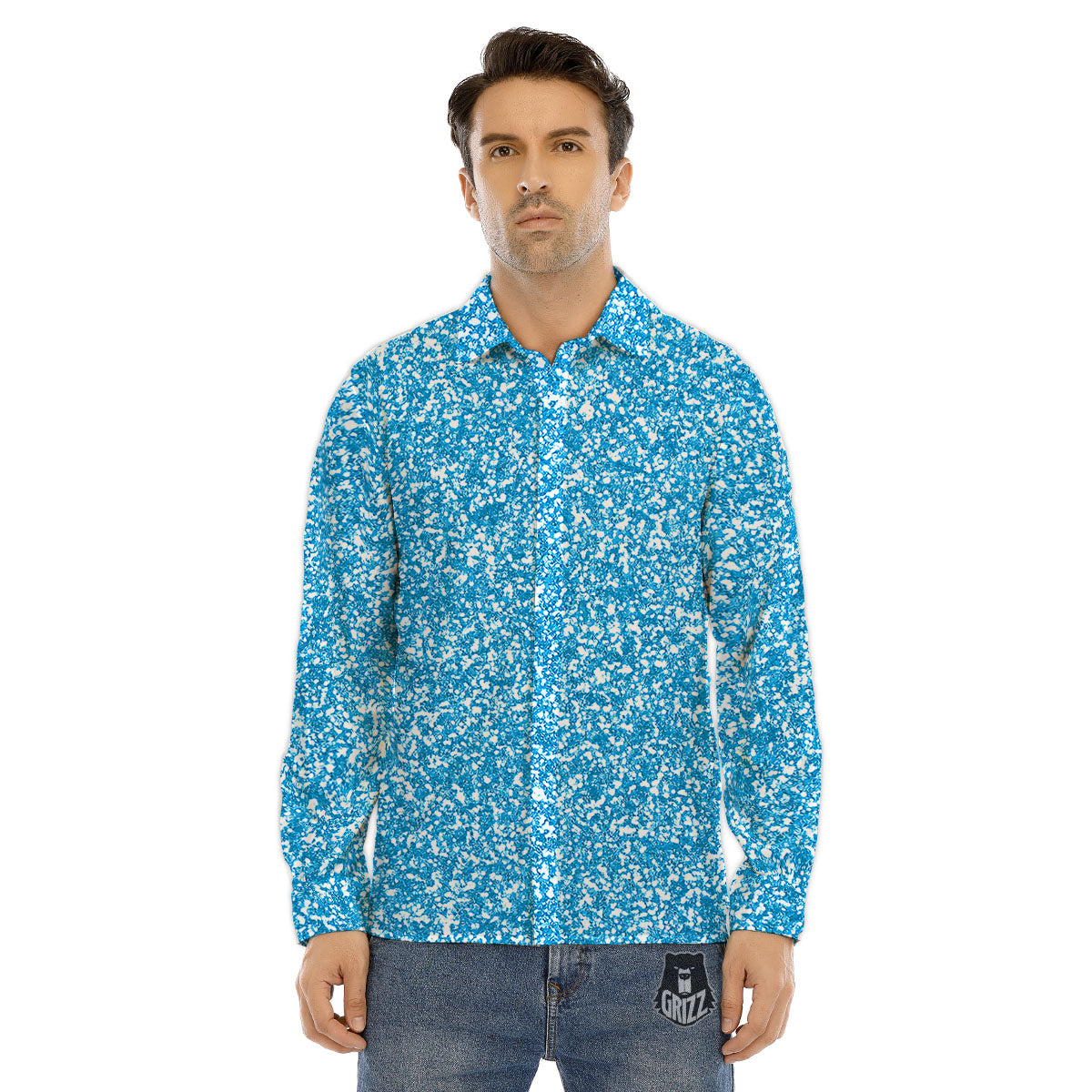 Blue Ocean Glitter Artwork Print Men's Dress Shirts-grizzshop