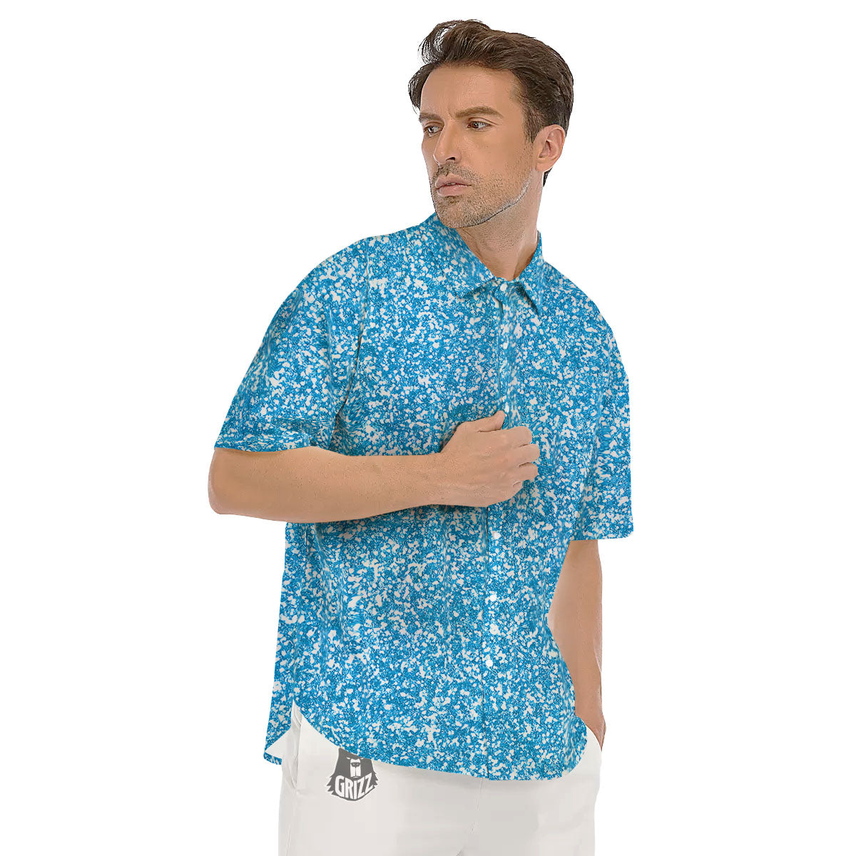 Blue Ocean Glitter Artwork Print Men's Short Sleeve Shirts-grizzshop