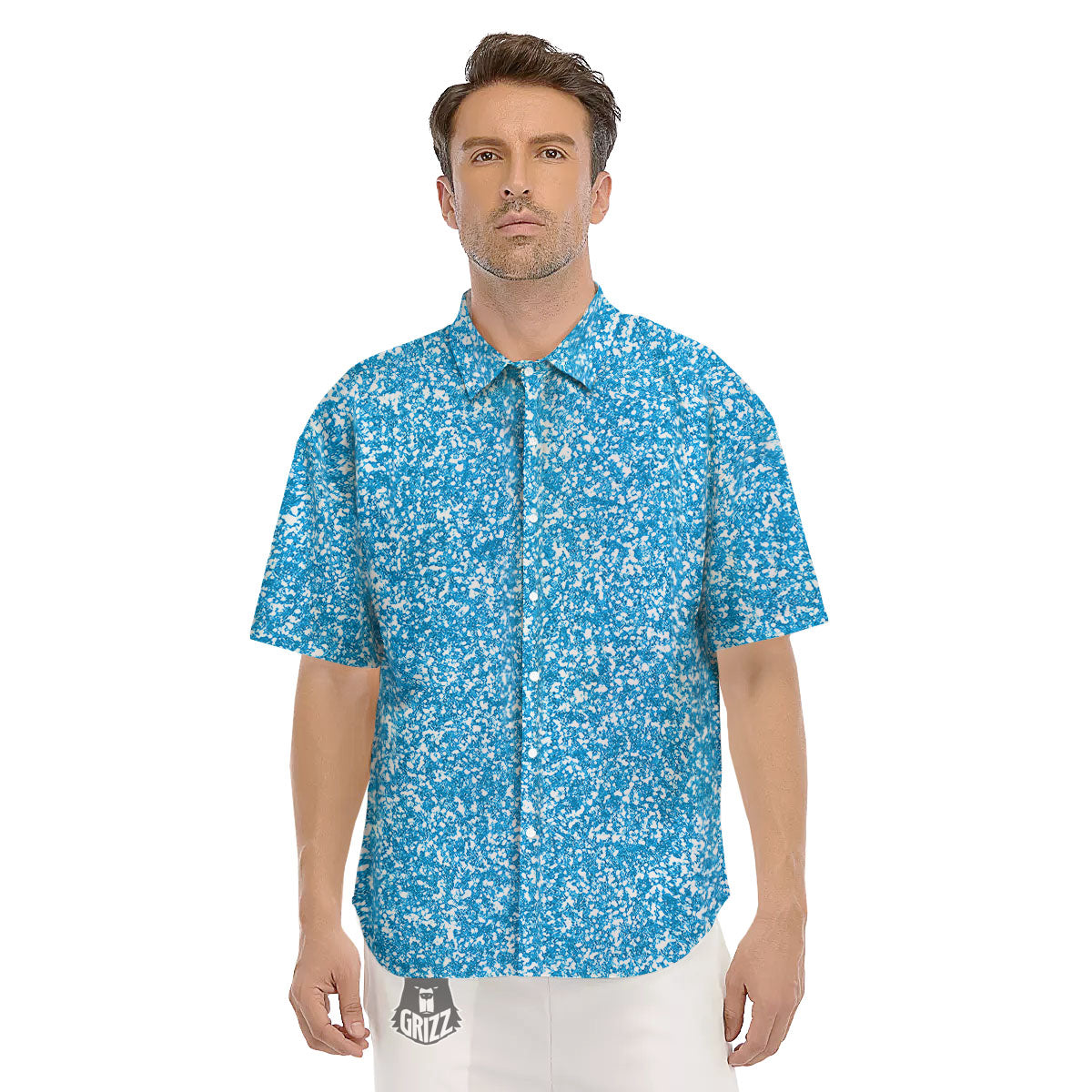 Blue Ocean Glitter Artwork Print Men's Short Sleeve Shirts-grizzshop