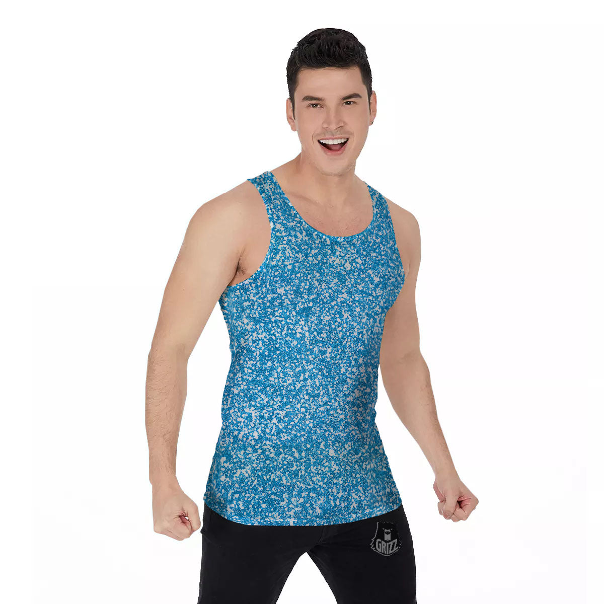 Blue Ocean Glitter Artwork Print Men's Tank Top-grizzshop