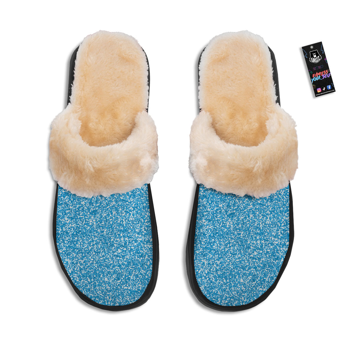 Blue Ocean Glitter Artwork Print Slippers-grizzshop