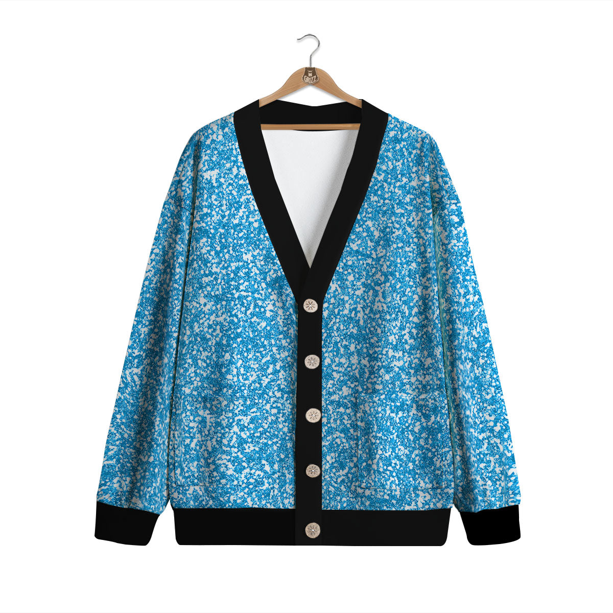 Blue Ocean Glitter Texture Print Cardigan-grizzshop