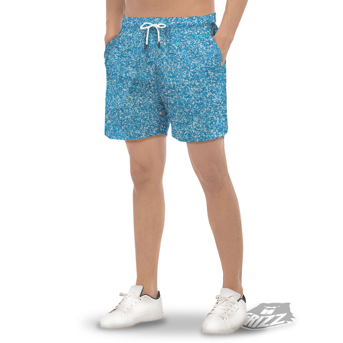 Blue Ocean Glitter Texture Print Men's Gym Shorts-grizzshop