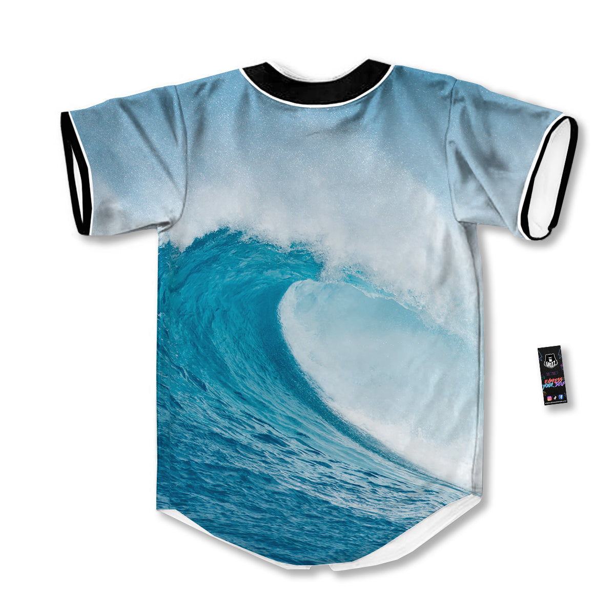 Blue Ocean Wave Print Baseball Jersey-grizzshop