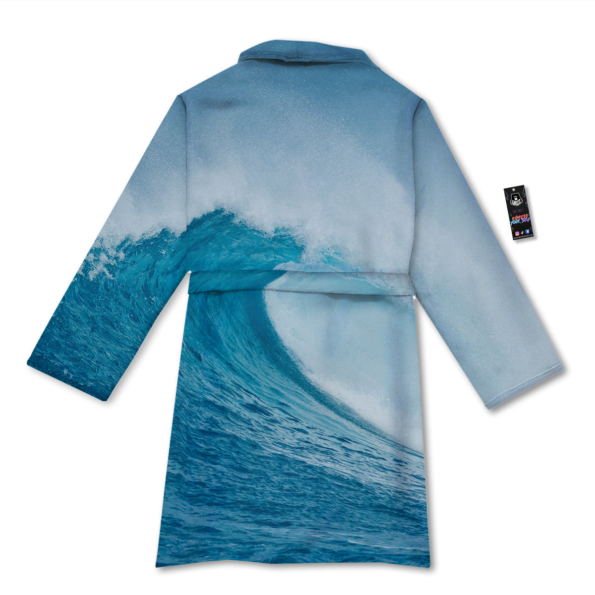 Blue Ocean Wave Print Bathrobe-grizzshop