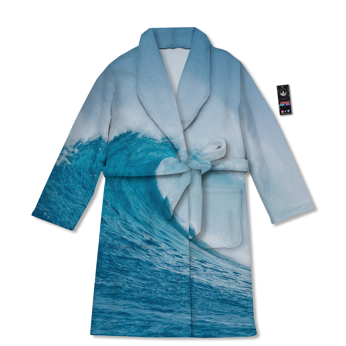 Blue Ocean Wave Print Bathrobe-grizzshop