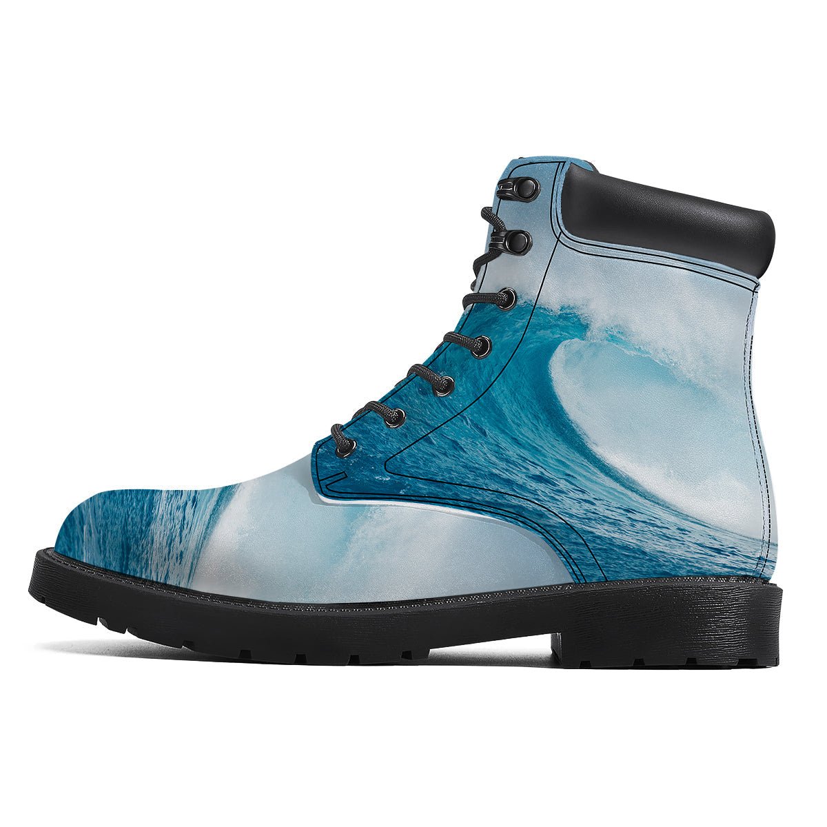 Blue Ocean Wave Print Boots-grizzshop