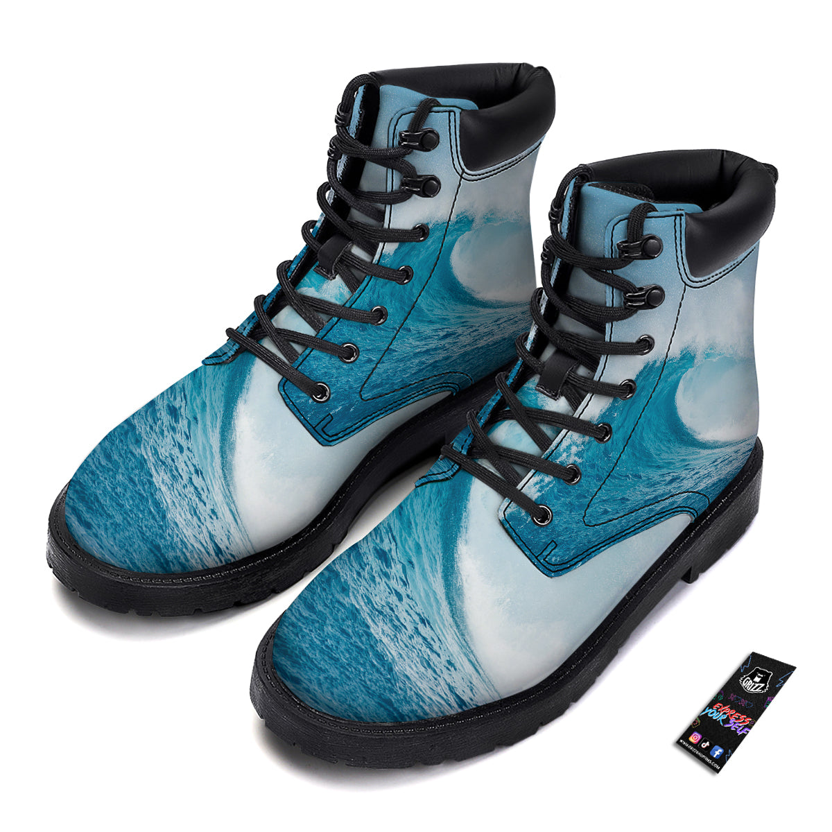 Blue Ocean Wave Print Boots-grizzshop