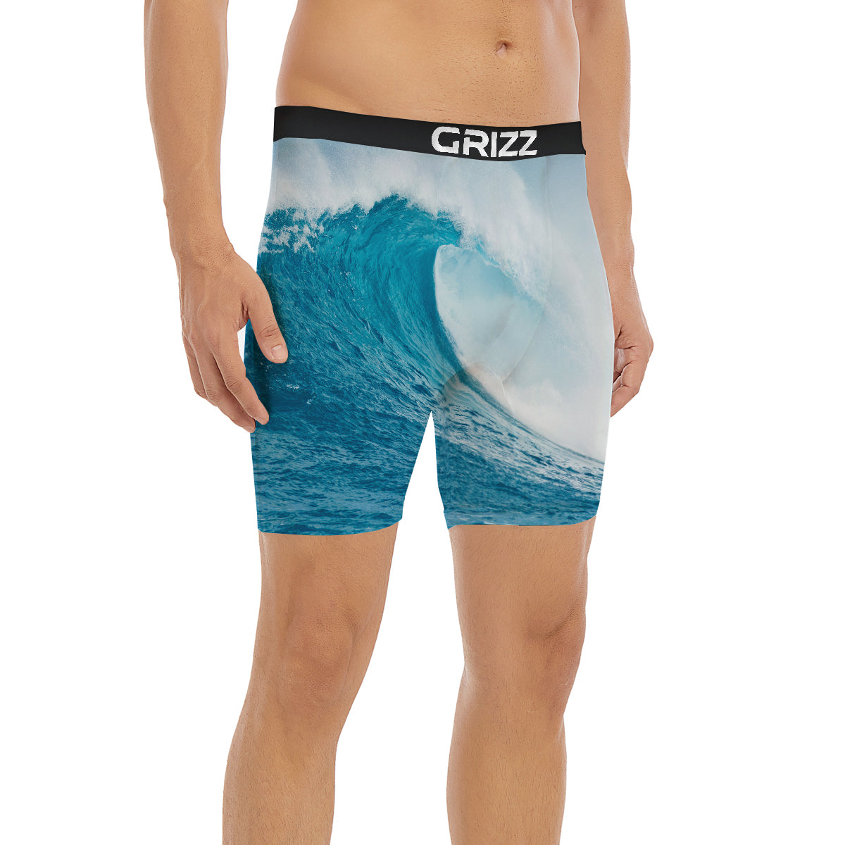 Blue Ocean Wave Print Boxer Briefs-grizzshop