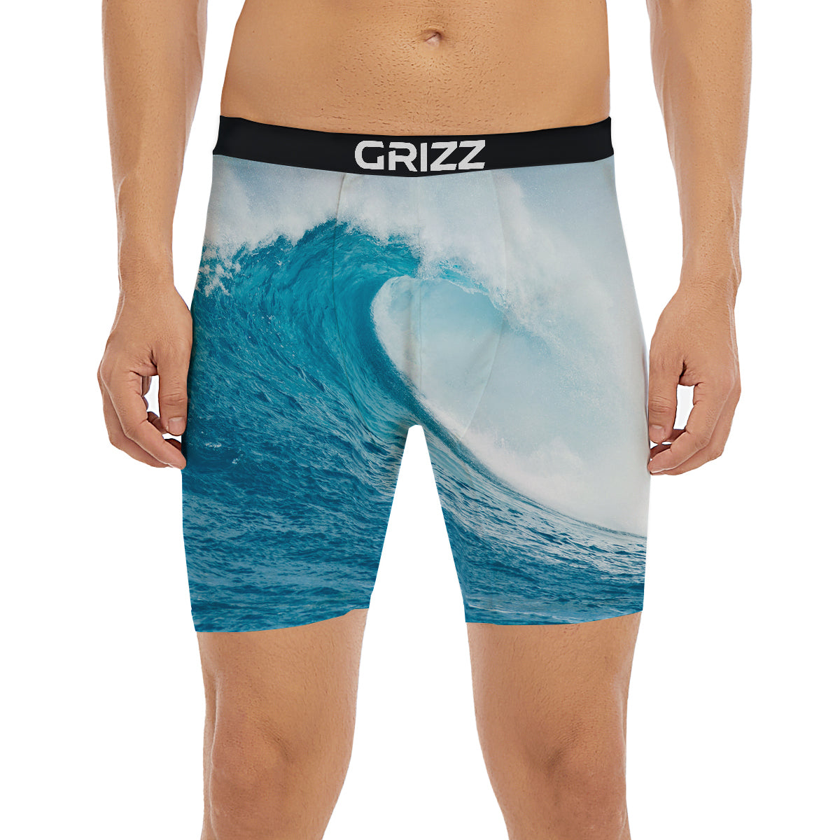 Blue Ocean Wave Print Boxer Briefs-grizzshop