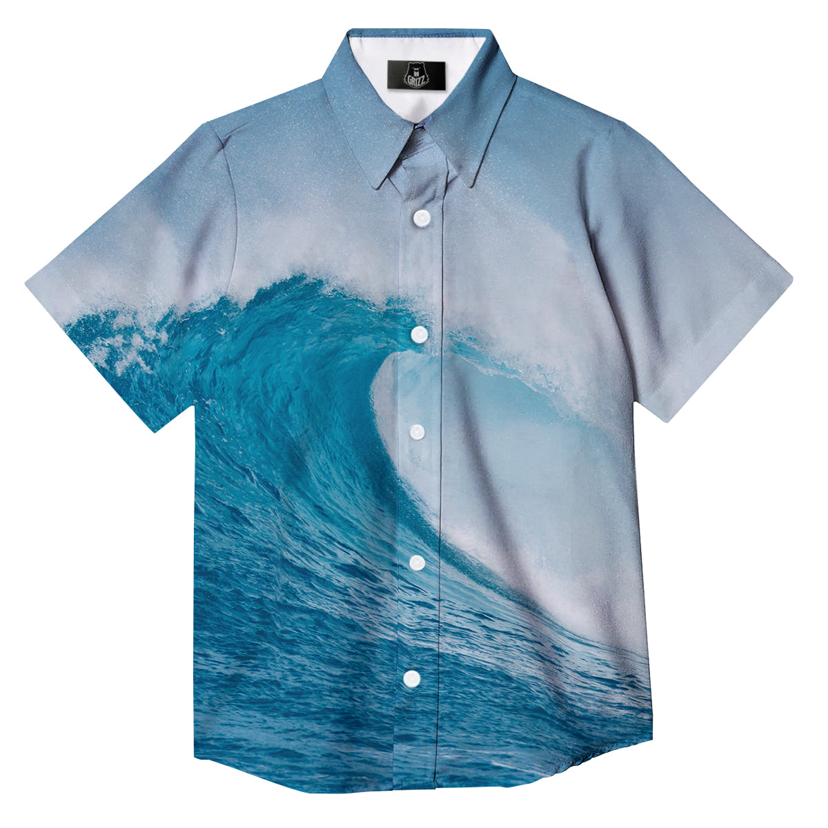 Blue Ocean Wave Print Button Up Shirt-grizzshop