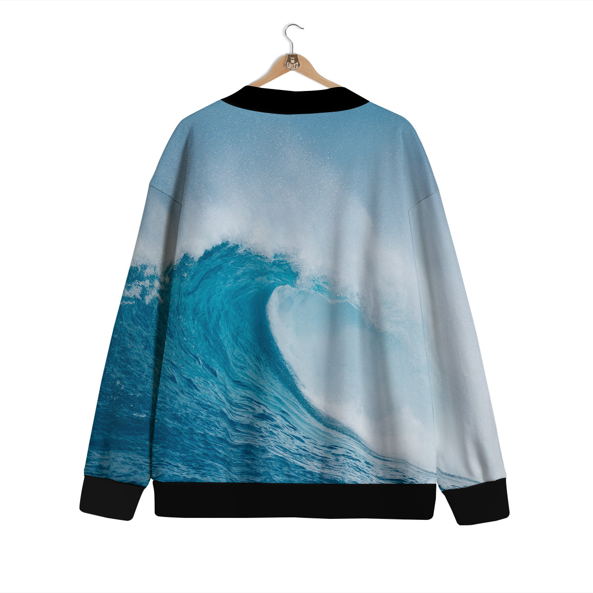 Blue Ocean Wave Print Cardigan-grizzshop