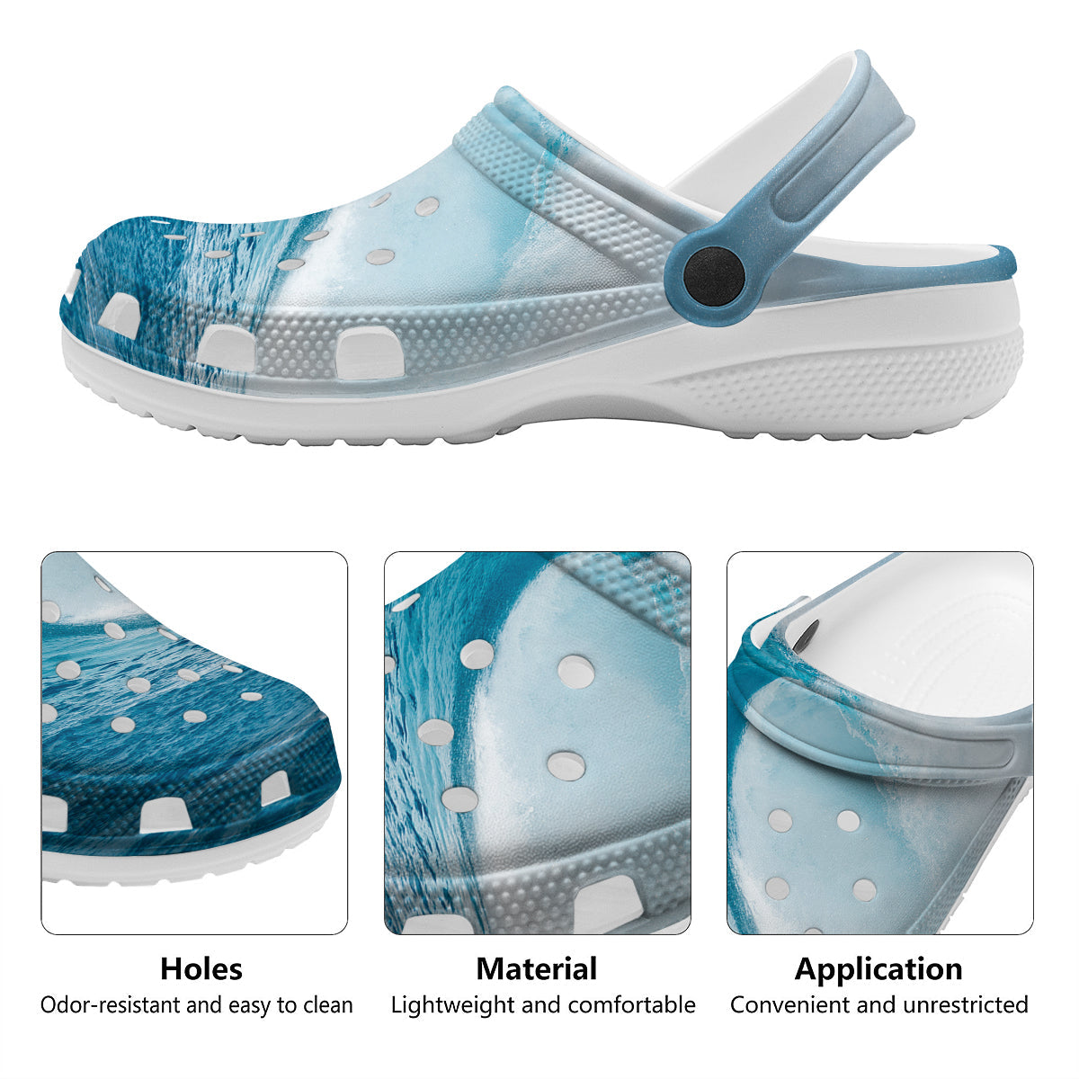 Blue Ocean Wave Print Clog-grizzshop