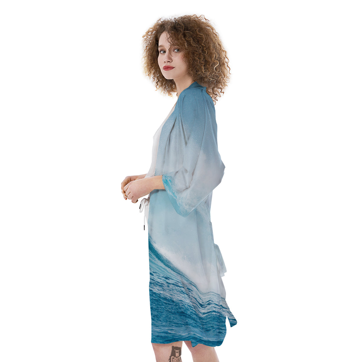 Blue Ocean Wave Print Kimono-grizzshop