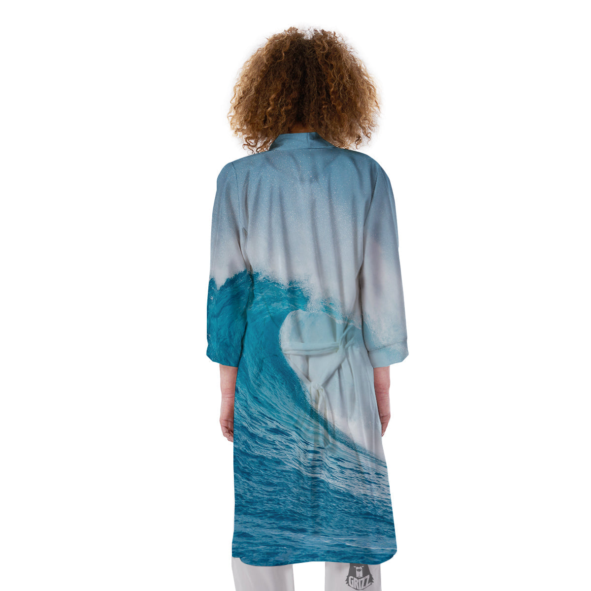 Blue Ocean Wave Print Kimono-grizzshop
