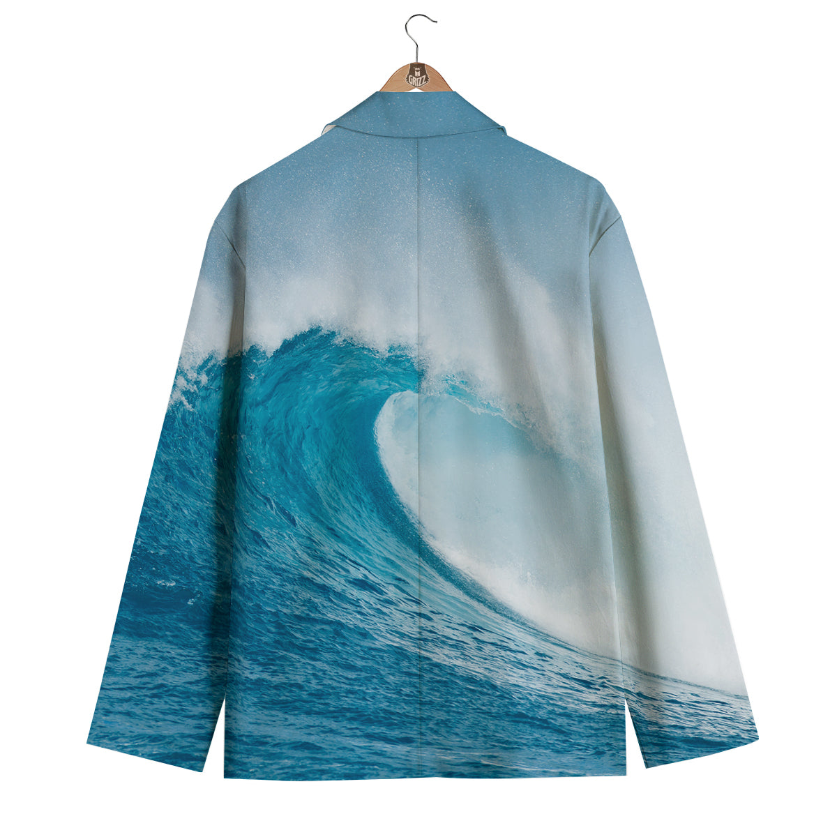 Blue Ocean Wave Print Men's Blazer-grizzshop