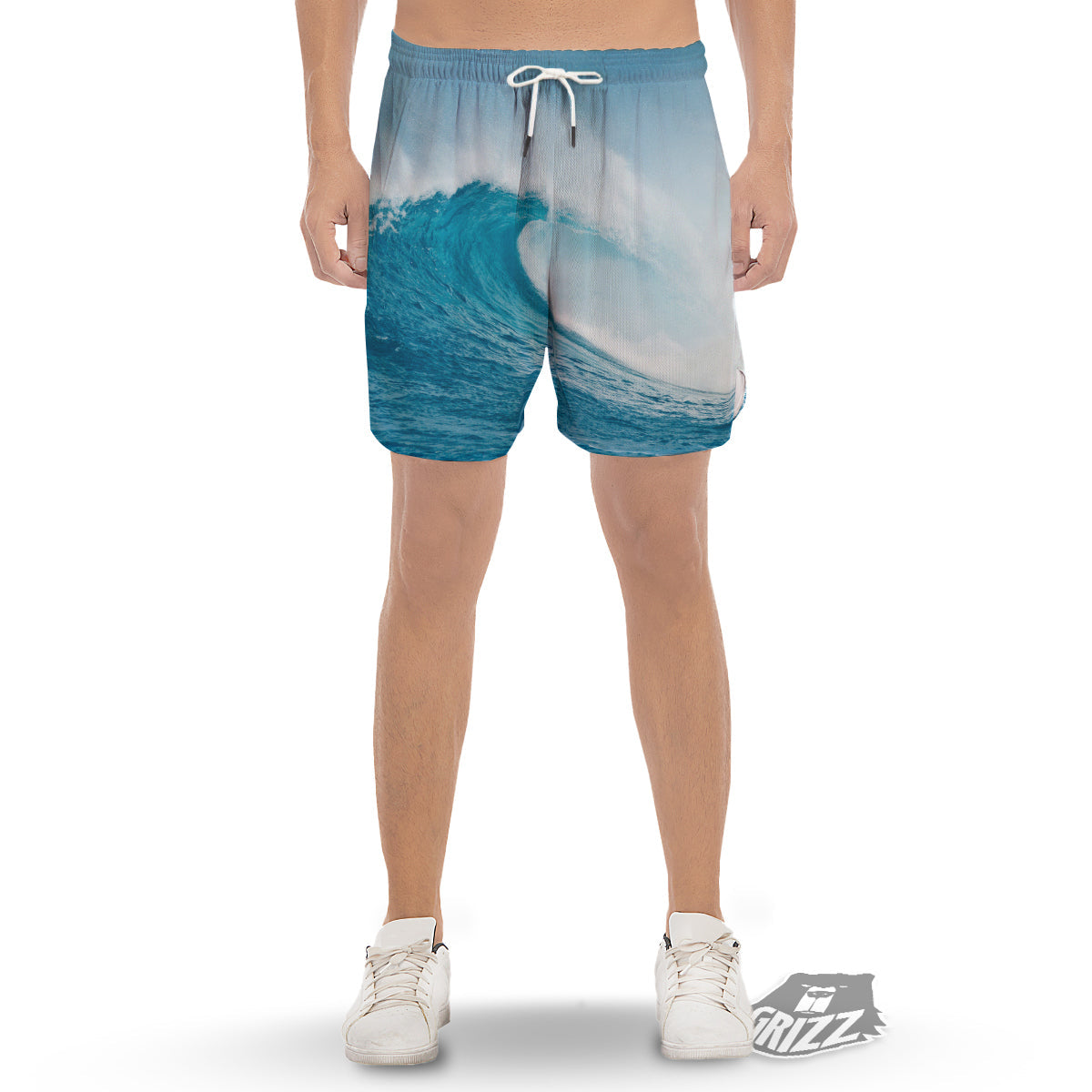 Blue Ocean Wave Print Men's Gym Shorts-grizzshop