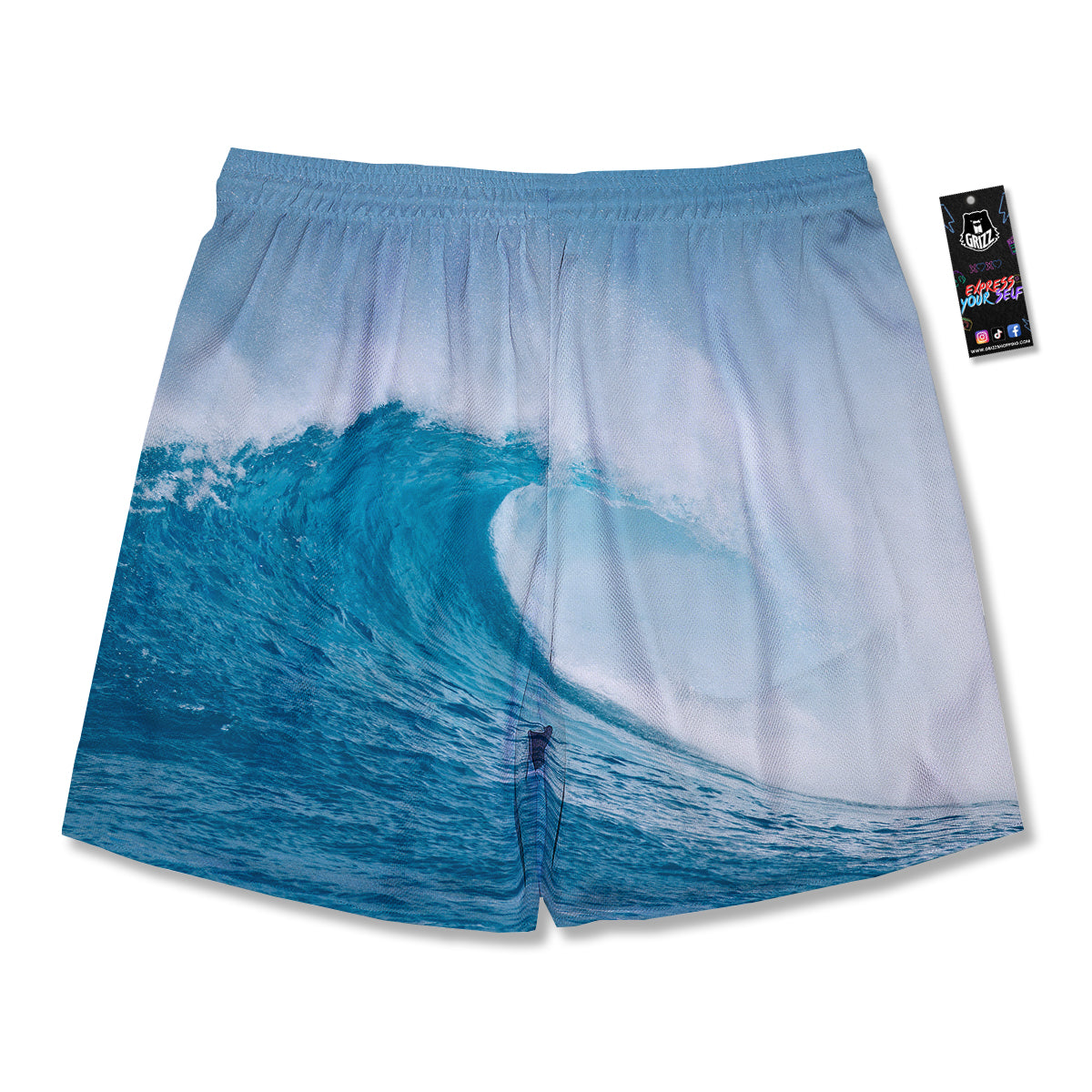 Blue Ocean Wave Print Men's Running Shorts-grizzshop