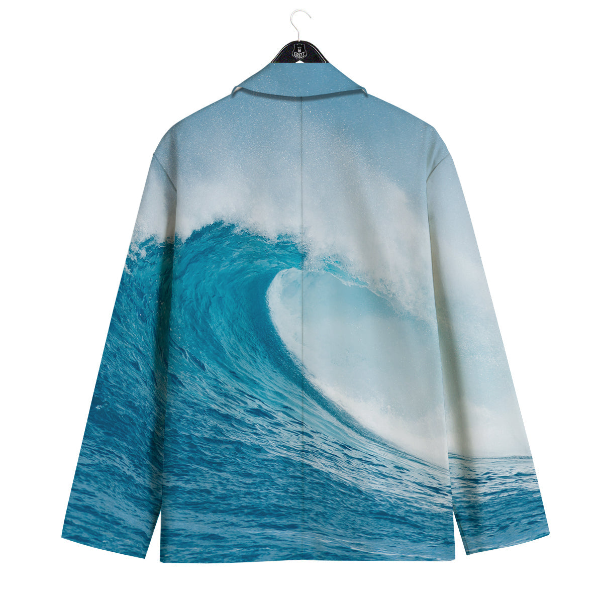 Blue Ocean Wave Print Men's Sport Coat-grizzshop
