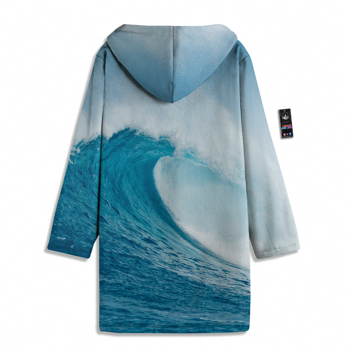 Blue Ocean Wave Print Men's Windbreaker Jacket-grizzshop