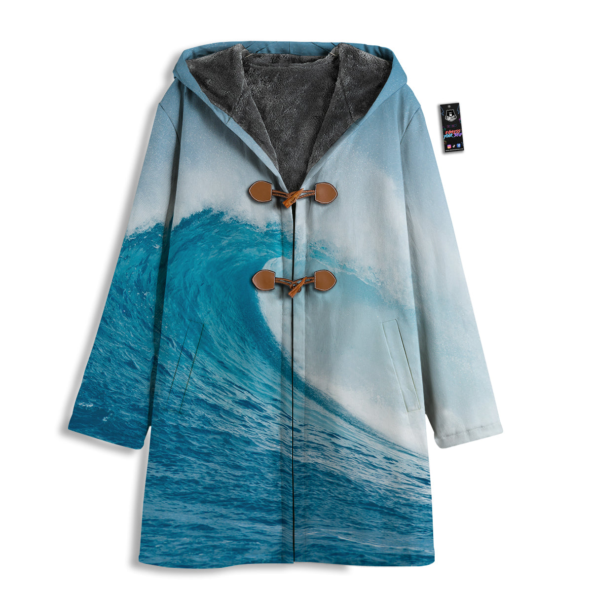 Blue Ocean Wave Print Men's Windbreaker Jacket-grizzshop