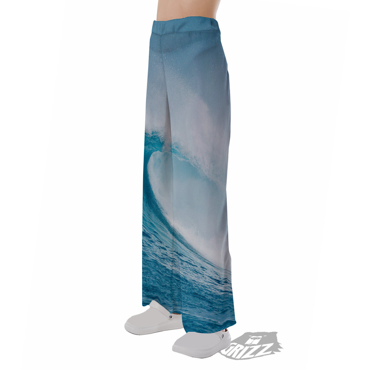 Blue Ocean Wave Print Pajama Pants-grizzshop