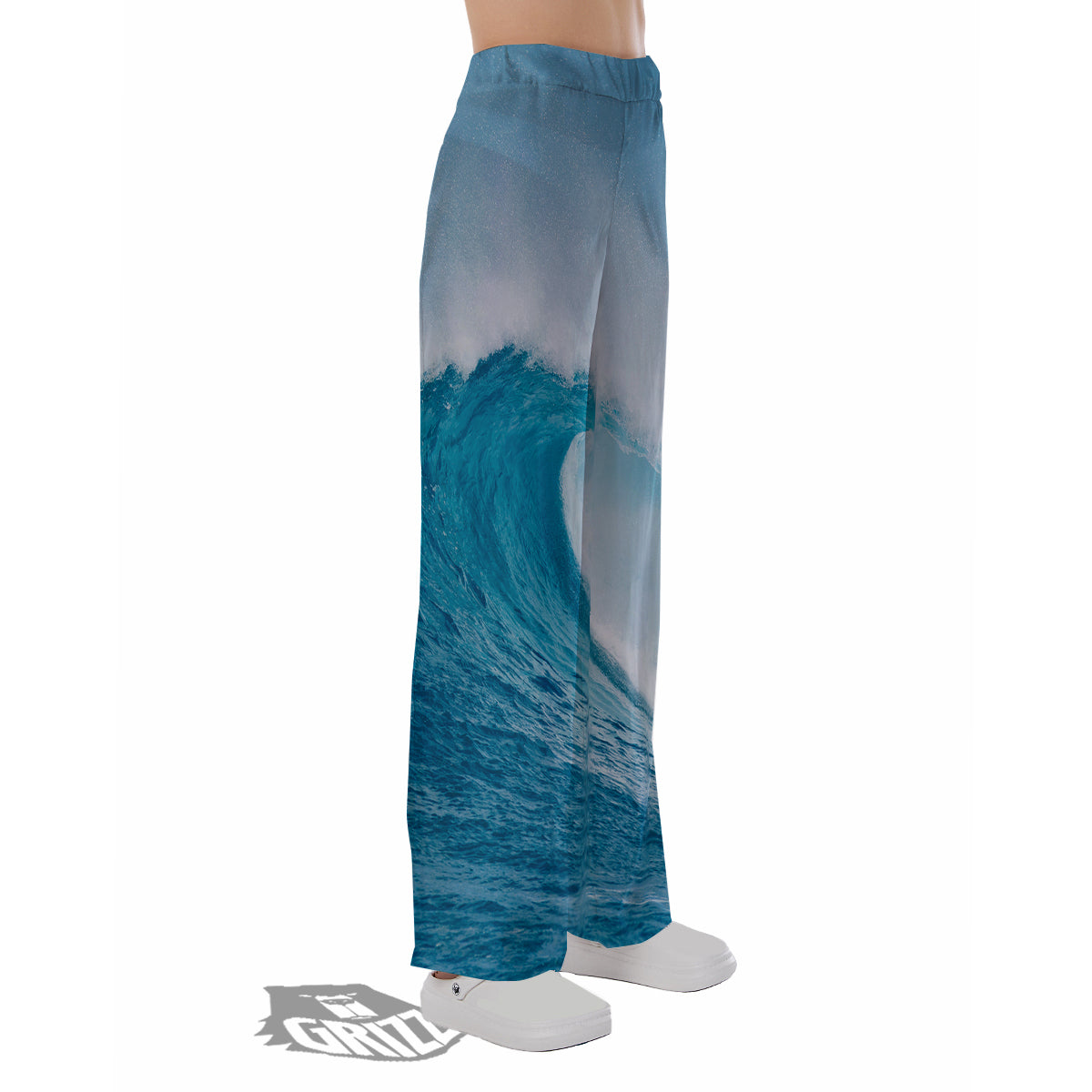 Blue Ocean Wave Print Pajama Pants-grizzshop
