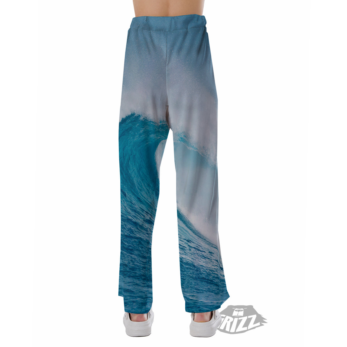 Blue Ocean Wave Print Pajama Pants-grizzshop