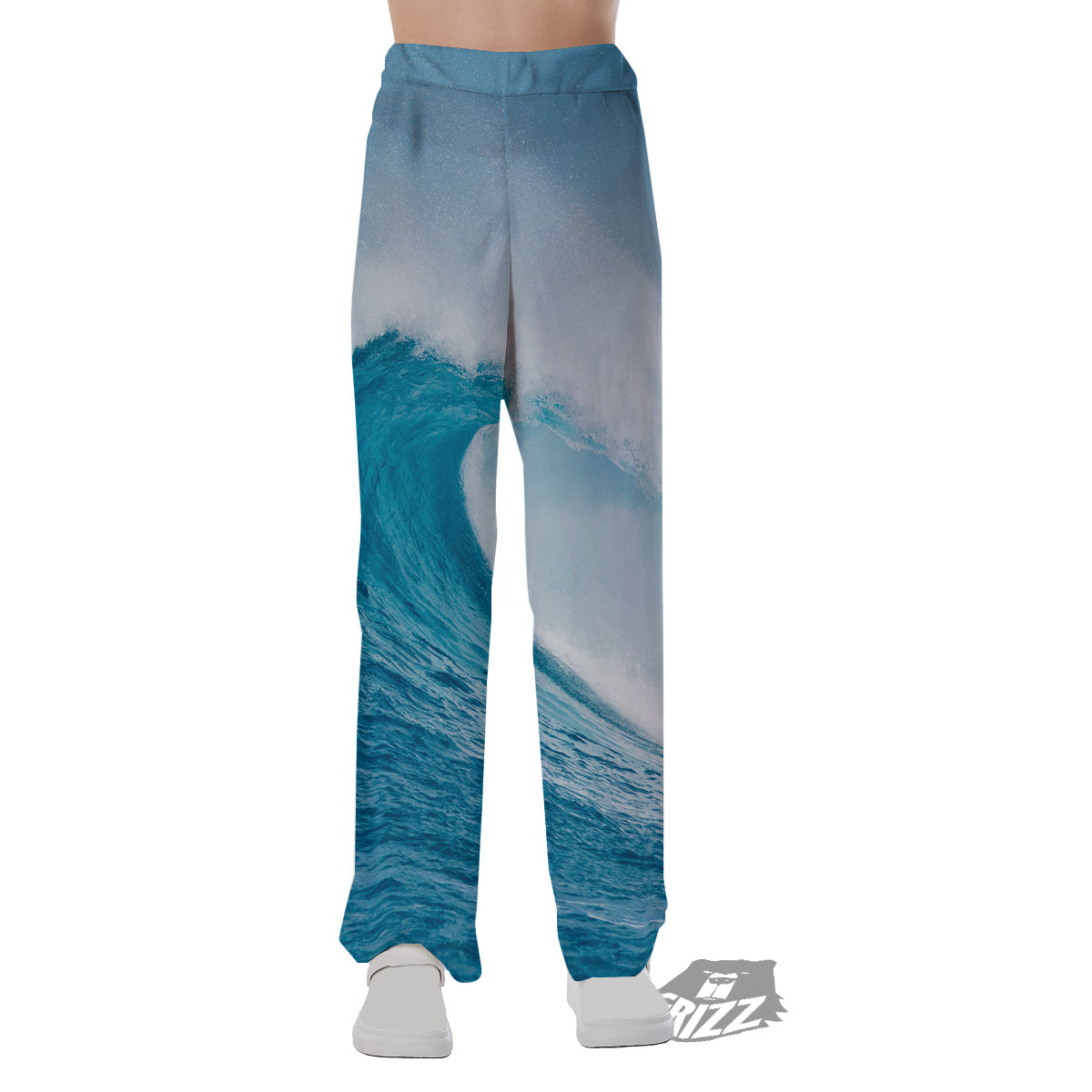 Blue Ocean Wave Print Pajama Pants-grizzshop
