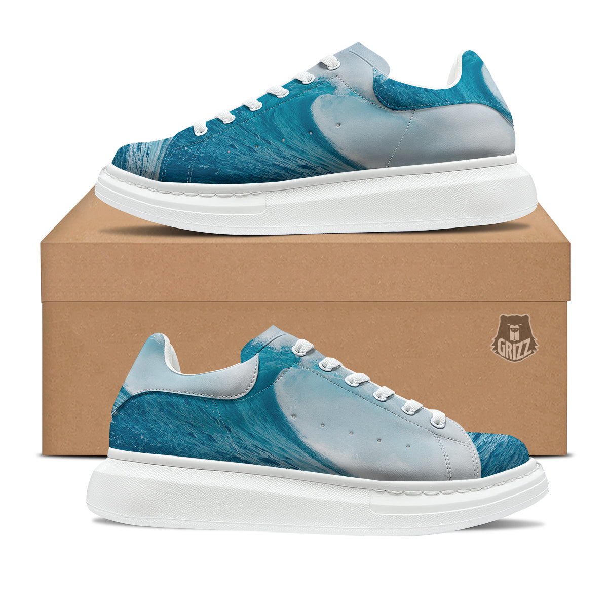 Blue Ocean Wave Print Platform Shoes-grizzshop